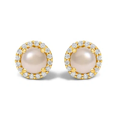 Haus Of Brilliance 10k Gold Gemstone And 1/6 Cttw Diamond Halo Stud Earring In Pink