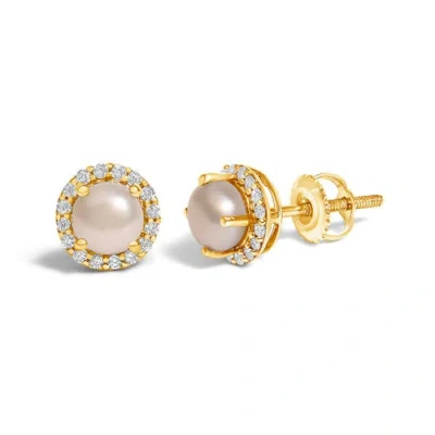 Haus Of Brilliance 10k Gold Gemstone And 1/6 Cttw Diamond Halo Stud Earring In Pink