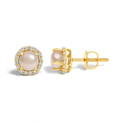 Haus Of Brilliance 10k Gold Gemstone And 1/6 Cttw Diamond Halo Stud Earring In Pink