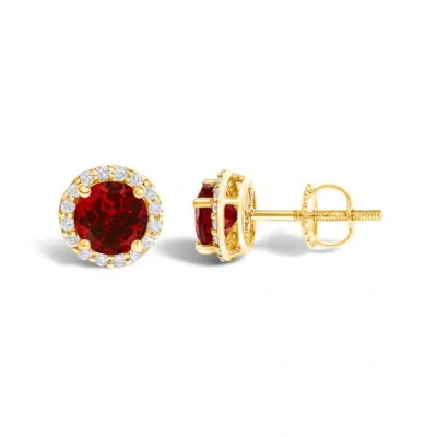 Haus Of Brilliance 10k Gold Gemstone And 1/6 Cttw Diamond Halo Stud Earring In Red