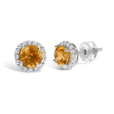 Haus Of Brilliance 10k Gold Gemstone And 1/6 Cttw Diamond Halo Stud Earring
