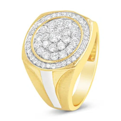 Haus Of Brilliance 10k Yellow Gold 1 1/2 Cttw Diamond Cluster And Halo Signet Men's Ring (k-l Color