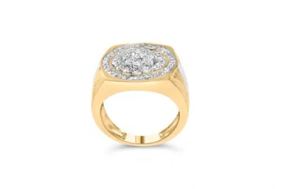 Haus Of Brilliance 10k Yellow Gold 1 1/2 Cttw Diamond Cluster And Halo Signet Men's Ring (k-l Color