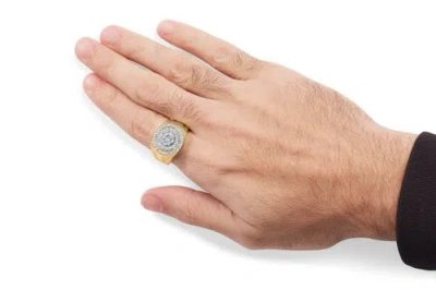 Haus Of Brilliance 10k Yellow Gold 1 1/2 Cttw Diamond Cluster And Halo Signet Men's Ring (k-l Color