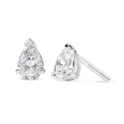 Haus Of Brilliance 14k White Gold 1.0 Ct Pear Shape Solitaire Lab Grown Diamond Stud Earrings In Metallic