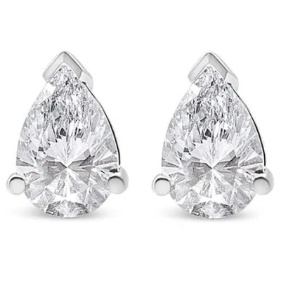 Haus Of Brilliance 14k White Gold 1.0 Ct Pear Shape Solitaire Lab Grown Diamond Stud Earrings In Metallic
