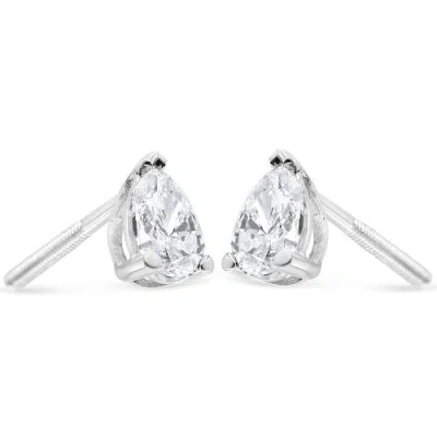Haus Of Brilliance 14k White Gold 1.0 Ct Pear Shape Solitaire Lab Grown Diamond Stud Earrings In Metallic