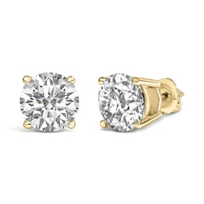 Haus Of Brilliance 14k Yellow Gold 4.0 Cttw Round Lab Grown Diamond Solitaire Stud Earrings With Scr In Gold
