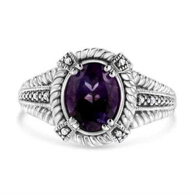 Haus Of Brilliance .925 Sterling Silver Prong Set Natural Oval Shape 9x7 Mm Purple Amethyst Solitaire And Diamond Accen In White