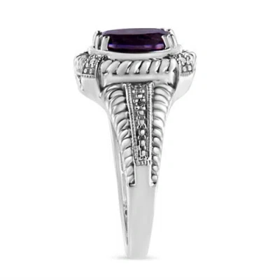 Haus Of Brilliance .925 Sterling Silver Prong Set Natural Oval Shape 9x7 Mm Purple Amethyst Solitaire And Diamond Accen In White