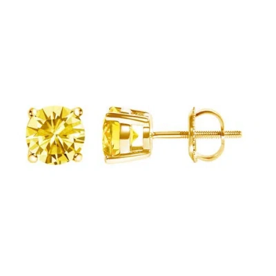 Haus Of Brilliance 14k Gold 1.0 Cttw Lab Grown Yellow Diamond Solitaire Stud Earrings In Yellow