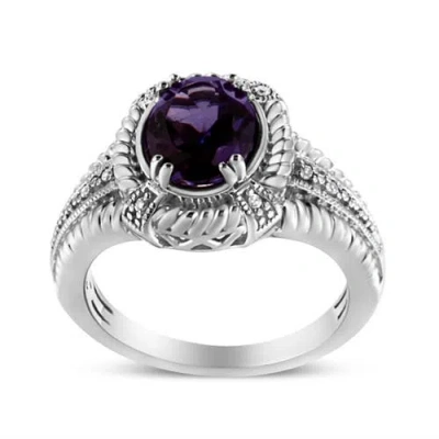 Haus Of Brilliance .925 Sterling Silver Prong Set Natural Oval Shape 9x7 Mm Purple Amethyst Solitaire And Diamond Accen In White