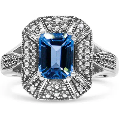 Haus Of Brilliance Silver Diamond Accent And 8x6 Mm Blue Topaz Ring In Metallic