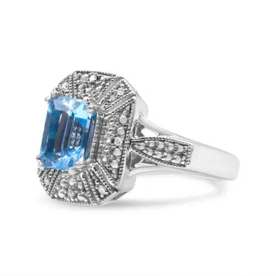 Haus Of Brilliance Silver Diamond Accent And 8x6 Mm Blue Topaz Ring In Metallic