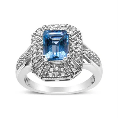 Haus Of Brilliance Silver Diamond Accent And 8x6 Mm Blue Topaz Ring In Metallic