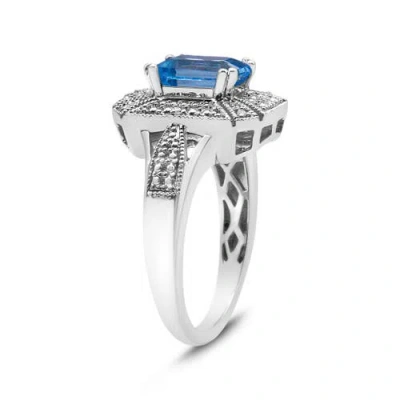 Haus Of Brilliance Silver Diamond Accent And 8x6 Mm Blue Topaz Ring In Metallic