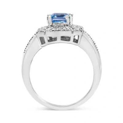 Haus Of Brilliance Silver Diamond Accent And 8x6 Mm Blue Topaz Ring In Metallic