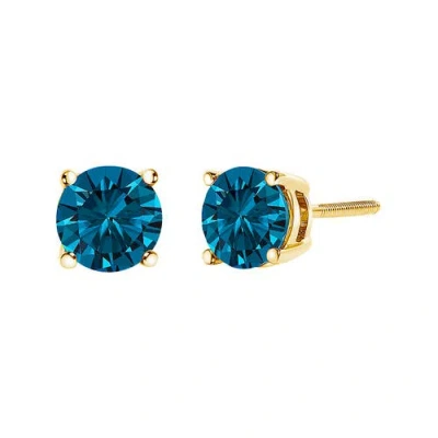 Haus Of Brilliance 14k Gold 2.00 Cttw Blue Lab Grown Diamond Stud Earrings In Yellow