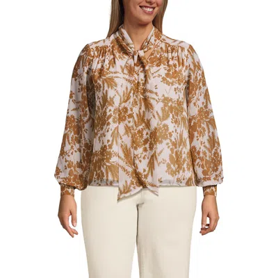 Lands' End Chiffon Removable Tie Neck Blouse In Brown