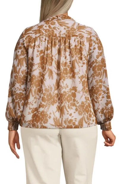 Lands' End Chiffon Removable Tie Neck Blouse In Brown
