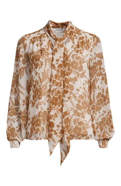 Lands' End Chiffon Removable Tie Neck Blouse In Brown