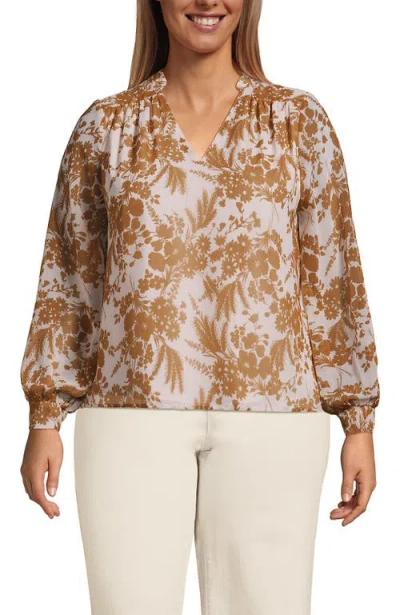 Lands' End Chiffon Removable Tie Neck Blouse In Brown