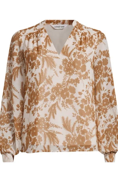 Lands' End Chiffon Removable Tie Neck Blouse In Brown