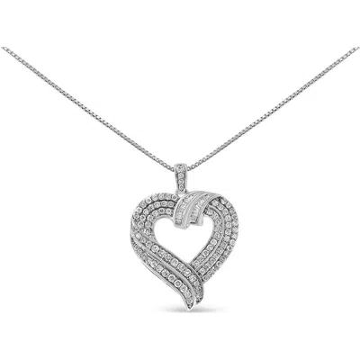 Haus Of Brilliance Silver 1.00 Cttw Baguette Diamond Composite Open Heart Pendant Necklace In Metallic