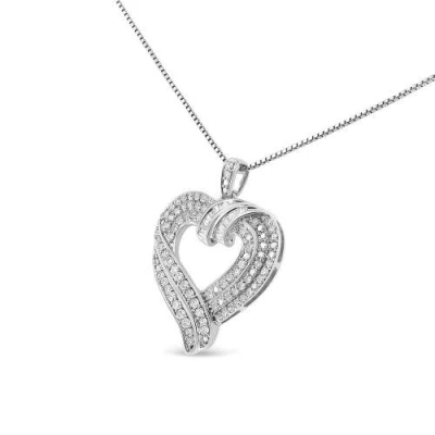 Haus Of Brilliance Silver 1.00 Cttw Baguette Diamond Composite Open Heart Pendant Necklace In Metallic