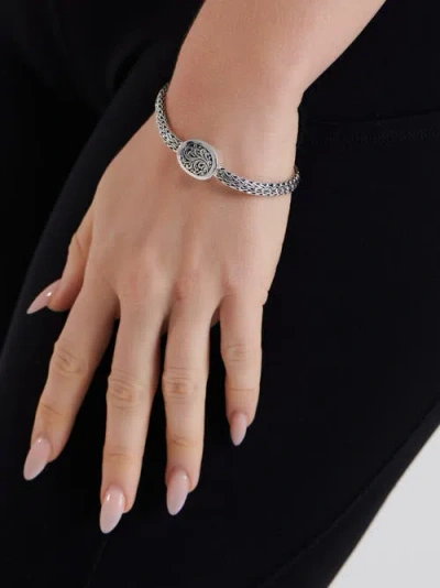 Devata Bali Filigree With Hammer Accent With Dragon Bone Chain Bracelet In Metallic