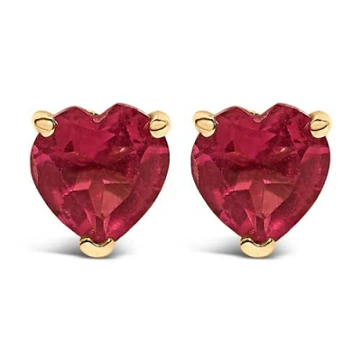 Haus Of Brilliance 14k Gold 5mm Heart Cut Gemstone Solitaire Stud Earrings In Red