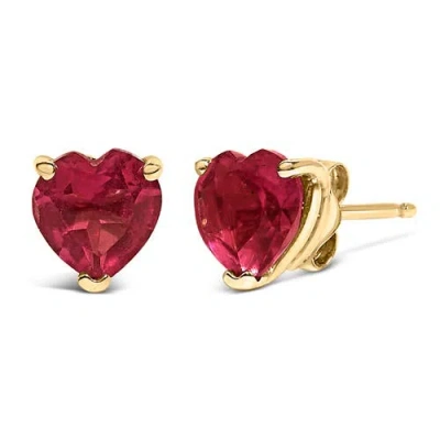 Haus Of Brilliance 14k Gold 5mm Heart Cut Gemstone Solitaire Stud Earrings In Red