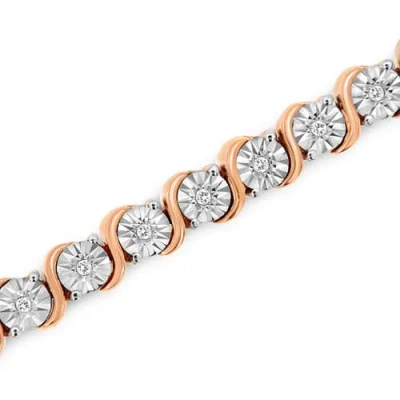 Haus Of Brilliance .925 Sterling Silver 1/10 Cttw Diamond Miracle Plate And "s" Link Tennis Bracelet In Pink