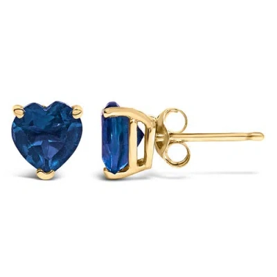Haus Of Brilliance 14k Yellow Gold 5mm Heart Cut Sapphire Solitaire Stud Earrings In Blue