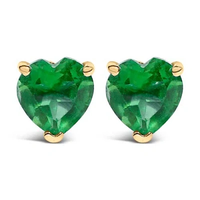 Haus Of Brilliance 14k Gold 5mm Heart Cut Gemstone Solitaire Stud Earrings In Green