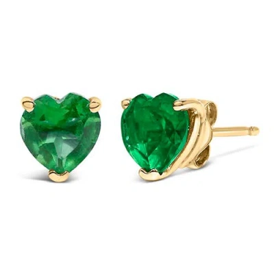 Haus Of Brilliance 14k Gold 5mm Heart Cut Gemstone Solitaire Stud Earrings In Green