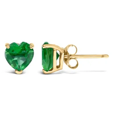 Haus Of Brilliance 14k Gold 5mm Heart Cut Gemstone Solitaire Stud Earrings In Green