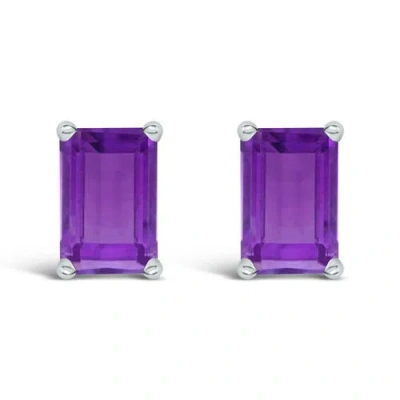 Haus Of Brilliance 14k Gold 6x4mm Emerald Shaped Gemstone Solitaire Stud Earrings In Purple