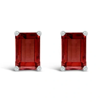 Haus Of Brilliance 14k Gold 6x4mm Emerald Shaped Gemstone Solitaire Stud Earrings In Red