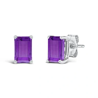Haus Of Brilliance 14k Gold 6x4mm Emerald Shaped Gemstone Solitaire Stud Earrings In Purple