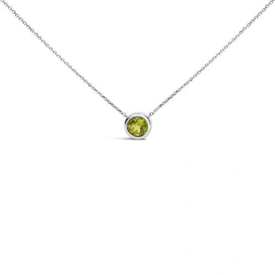 Haus Of Brilliance .925 Sterling Silver 7mm Bezel Set Created Gemstone Pendant Necklace In Green