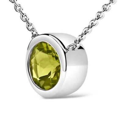 Haus Of Brilliance .925 Sterling Silver 7mm Bezel Set Created Gemstone Pendant Necklace In Green