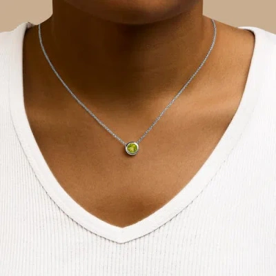 Haus Of Brilliance .925 Sterling Silver 7mm Bezel Set Created Gemstone Pendant Necklace In Green