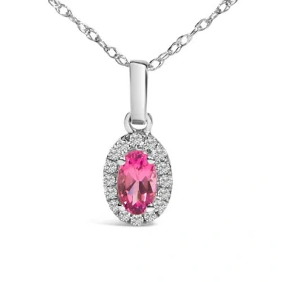 Haus Of Brilliance 10k White Gold 5x3mm Pink Tourmaline And Diamond Accent Halo Oval Shape Pendant N