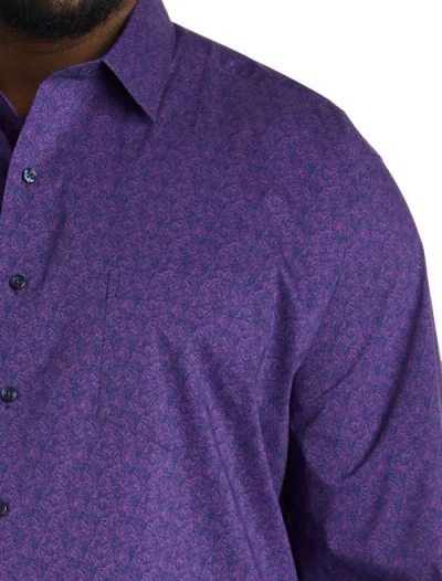 Synrgy By Dxl Big & Tall Exploded Leaves Performance Dress Shirt In Purple