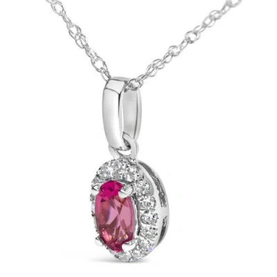 Haus Of Brilliance 10k White Gold 5x3mm Pink Tourmaline And Diamond Accent Halo Oval Shape Pendant N