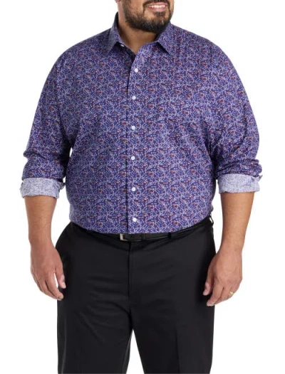 Synrgy By Dxl Big & Tall Abstract Print Performance Dress Shirt In Blue