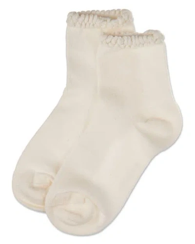 Memoi Bubble Stitch Welt Anklet Socks In White