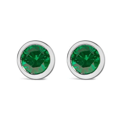 Haus Of Brilliance .925 Sterling Silver 6mm Bezel Set Created Gemstone Solitaire Stud Earrings In Green