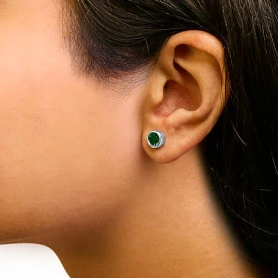 Haus Of Brilliance .925 Sterling Silver 6mm Bezel Set Created Gemstone Solitaire Stud Earrings In Green